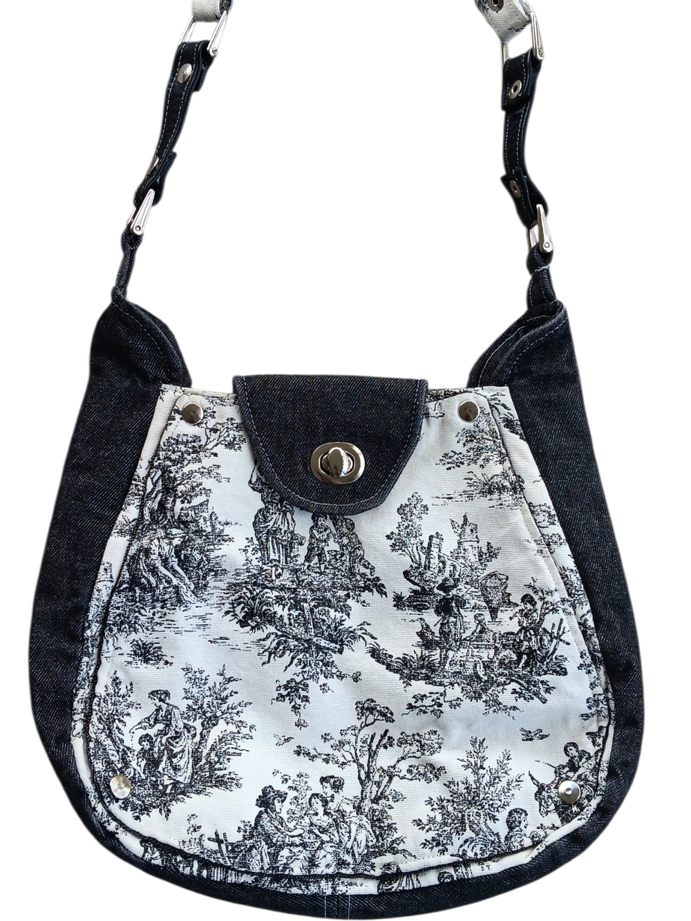 Black and White Toile Shoulder Bag - Nancy Ingham Kenyon Women's Handbag